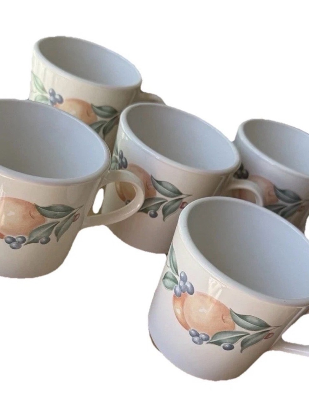 Ceramic Corningware Peach Pattern Coffee Mugs - Set of 5